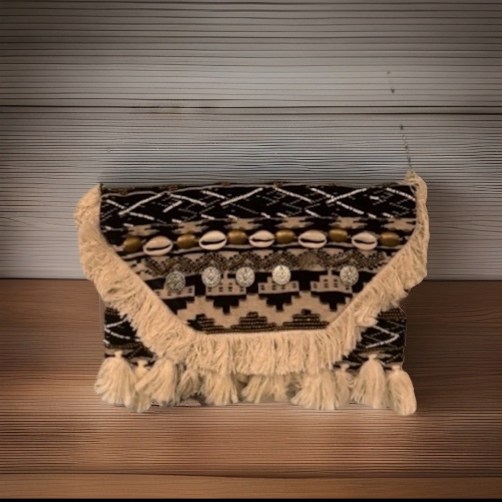 Express Black and White Fringe Crossbody Bag